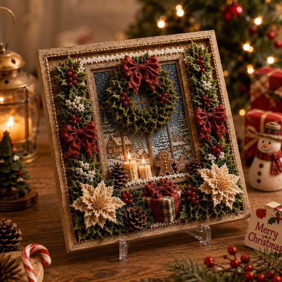 3D Christmas Fabric Poke Art Handmade Fabric Poke Art Kits for Adults DIY Christmas Crafts Kit for Beginner Christmas Punch Needle Kit with Wooden Frame Christmas Decorations Indoor Gifts