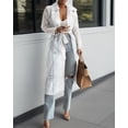 thumbnail image 3 of ZOELNIC Women's Summer Mesh Sheer See Through Double Breasted Midi Trench Coat Belted Lightweight Cardigan, S, 3 of 5