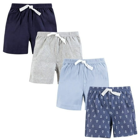 Hudson Baby Infant Boy Shorts Bottoms 4-Pack, Anchors, 0-3 Months