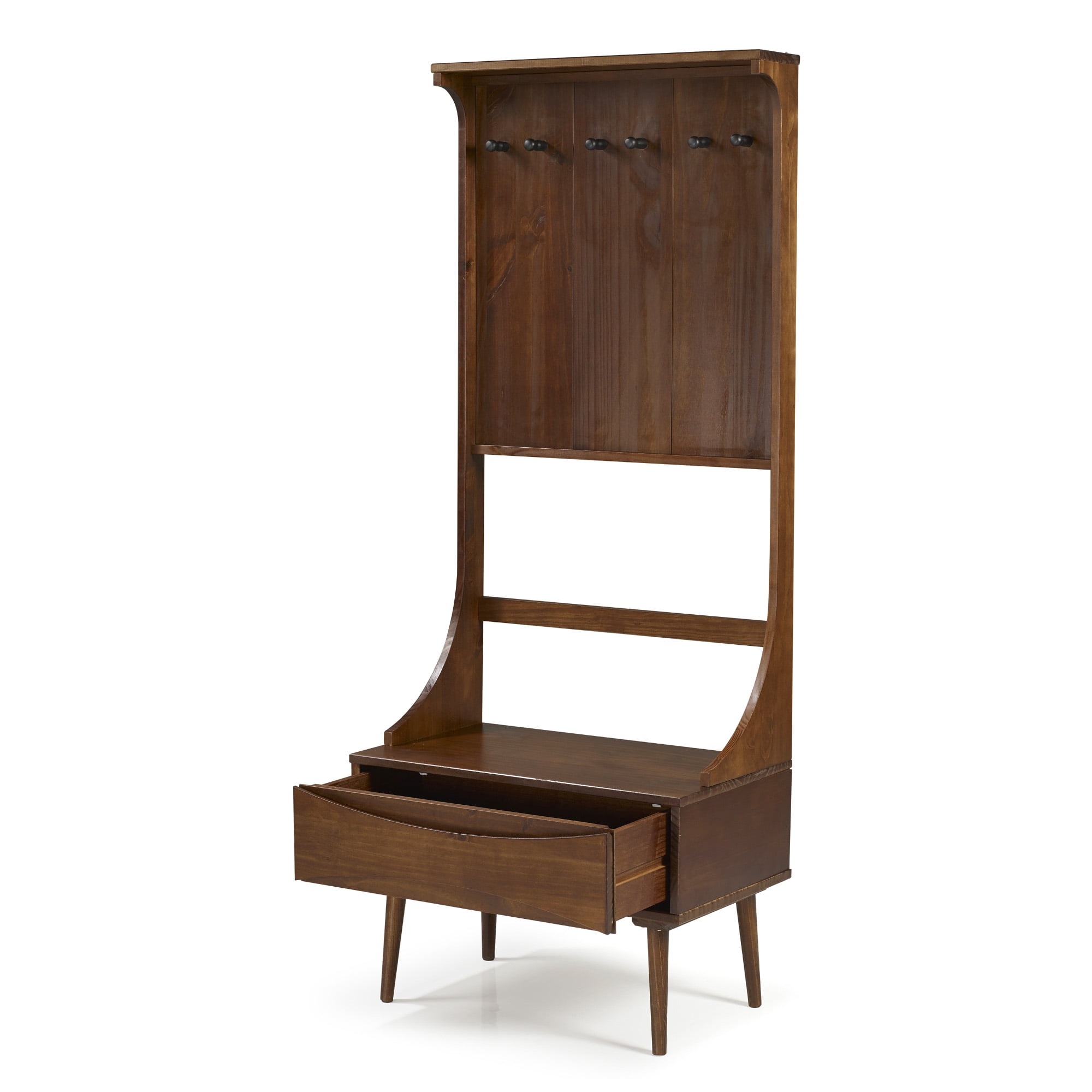 Manor Park Mid Century Modern Solid Wood Hall Tree, Walnut