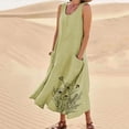 thumbnail image 2 of CFLVAEK Plus Size Women's Dresses with Pockets Casual Sleeveless Cotton Linen Maxi Dress Loose Fit Scoop Neck Tank Dresses for Summer Beach Vacation Green M, 2 of 6