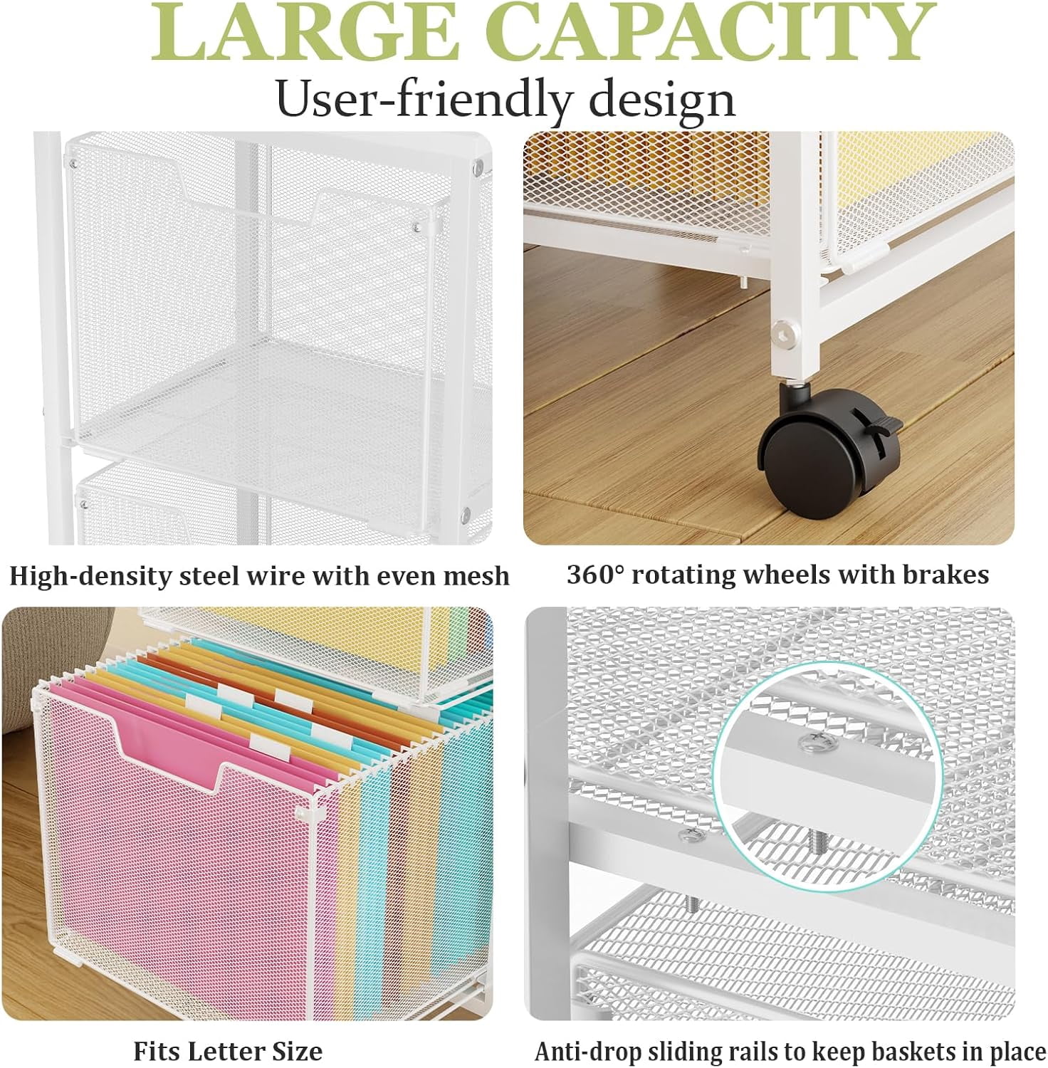 Rolling File Cart with 2 Storage Drawers,Under Desk Storage,Hanging File Folder Organizer with Wheels, Filing Cabinet Mobile Printer Stand Utility Craft Cart for Home Office,White