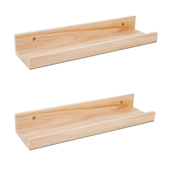 Small Floating Shelves Set of 2, 16 Inch Picture Ledge Shelf for Wall Decor, Nursery Book Shelf for Toys Storage, Bookshelf Living Room Bedroom, Natural Beige