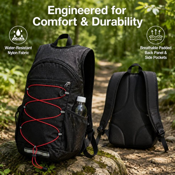 Mochila de senderismo compacta y plegable, ideal para acampar, caminar y andar en bicicleta. Negro