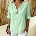 thumbnail image 4 of MAFYTYTPR Women's Notched V-Neck Button Detail Roll Cuff Short Sleeve Blouses Spring Summer Solid Color Loose Casual Tops for Everyday Wear 1PC S-XXL, 4 of 8