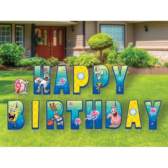 Letreros para Jardín de SpongeBob Feliz Cumpleaños de 16"