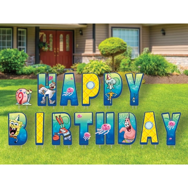 Letreros para Jardín de SpongeBob Feliz Cumpleaños de 16"