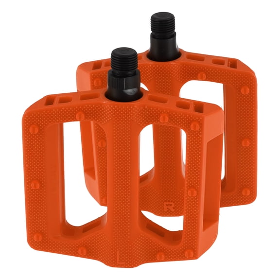 Unique Bargains Bicycle Pedal Plastic Universal Bike Flat Pedal with Reflective Strips Orange Fit 14mm Axles Non-Slip Bicycle Pedal for BMX MTB Road Bikes 1 Pair