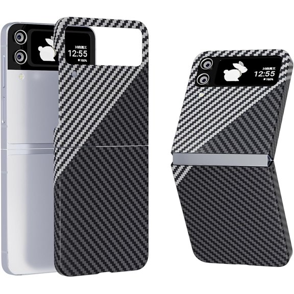 Aramid Fiber Case for Samsung Galaxy Z Flip 4 Case Aramid Fiber Thin Fit Slim Minimalist 6 FT Military Grade Drop Protection Case with Wireless Charging, Black&Silver