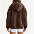 thumbnail image 5 of WULMLEO Womens Velour Zip Up Hoodie Long Sleeve Fall Oversized Hooded Sweatshirt Y2K Jacket 2026 Soft Warm Fashion Sweaters with Pockets Brown L, 5 of 9