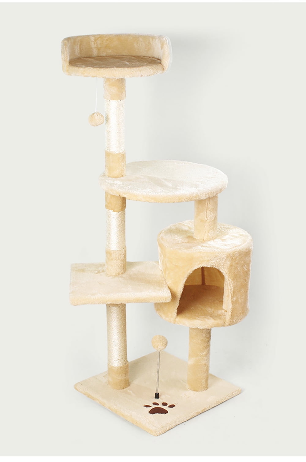 Asunby Beige 46" Cat Tower - Multi-Level Cat Activity Center with Sisal Scratching Posts, Spacious Perches & Interactive Hanging Toys