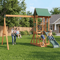thumbnail image 4 of Clouddwell Wooden Swing Set for Backyard Playground Swingset with Slide Kid Outdoor Play Set with Play Deck, Rock Wall Ladder, Belt Swings, Chalkboard, 4 of 9