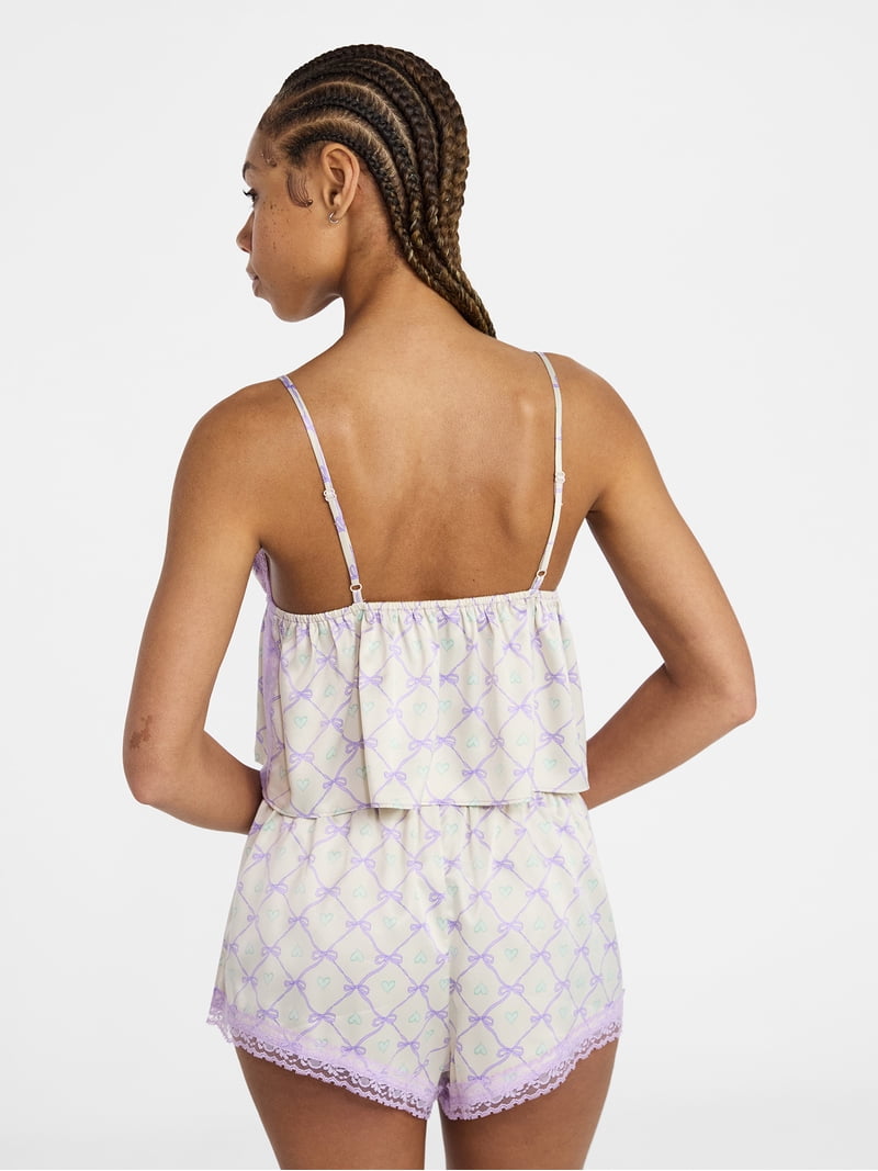 No Boundaries Satin Cami and Shorts Sleep Set, 2-Piece, Women's XS