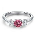 thumbnail image 3 of Gem Stone King 925 Sterling Silver Pink Tourmaline and Lab Grown Diamond Engagement Ring for Women | 1.06 Cttw | Round 5MM | Gemstone October Birthstone | Size 6, 3 of 6