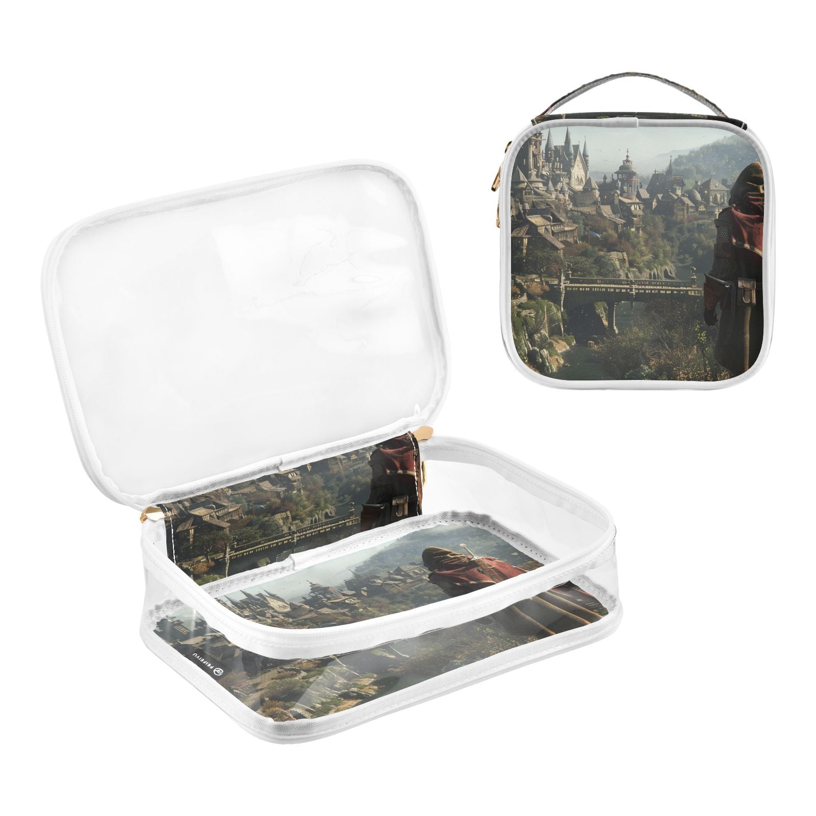Clear Makeup Bags with Handle Large Opening 2 Pack Set Toiletry Bag Quart Size Bag, for Women Man Traveling Travel Essentials, Toiletries and Other. Game Graphic Capture
