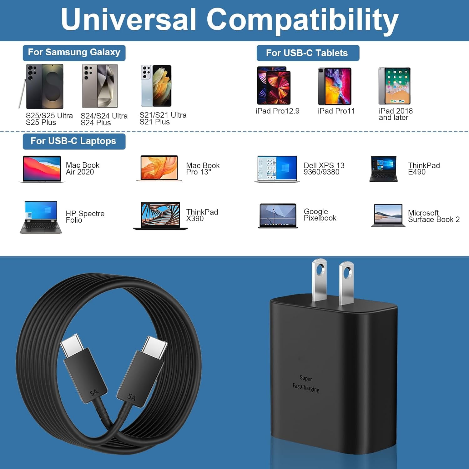 45W Super Fast Charger Type C, 2Pack USB C Android Phone Charger Fast Charging Cord with 10ft Cable Compatible with Samsung Galaxy S25 Ultra/S25/S24/S23 Ultra/S22 Ultra