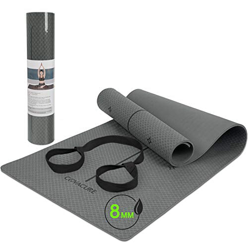 TPE Eco-Friendly 8mm Yoga 24" x 72" & Carry Strap Pilates Exercise Gym Mat 