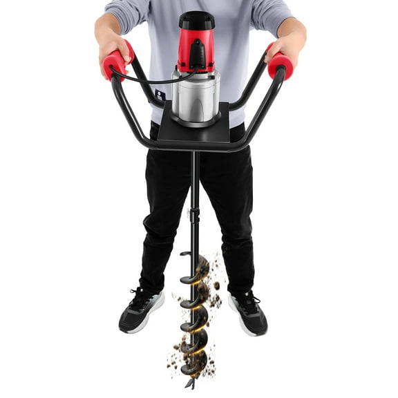 48*34*28cm Electric Post Hole Digger Machine Garden Post Hole Digger for Fence Posts Trees Shrubs Black Red