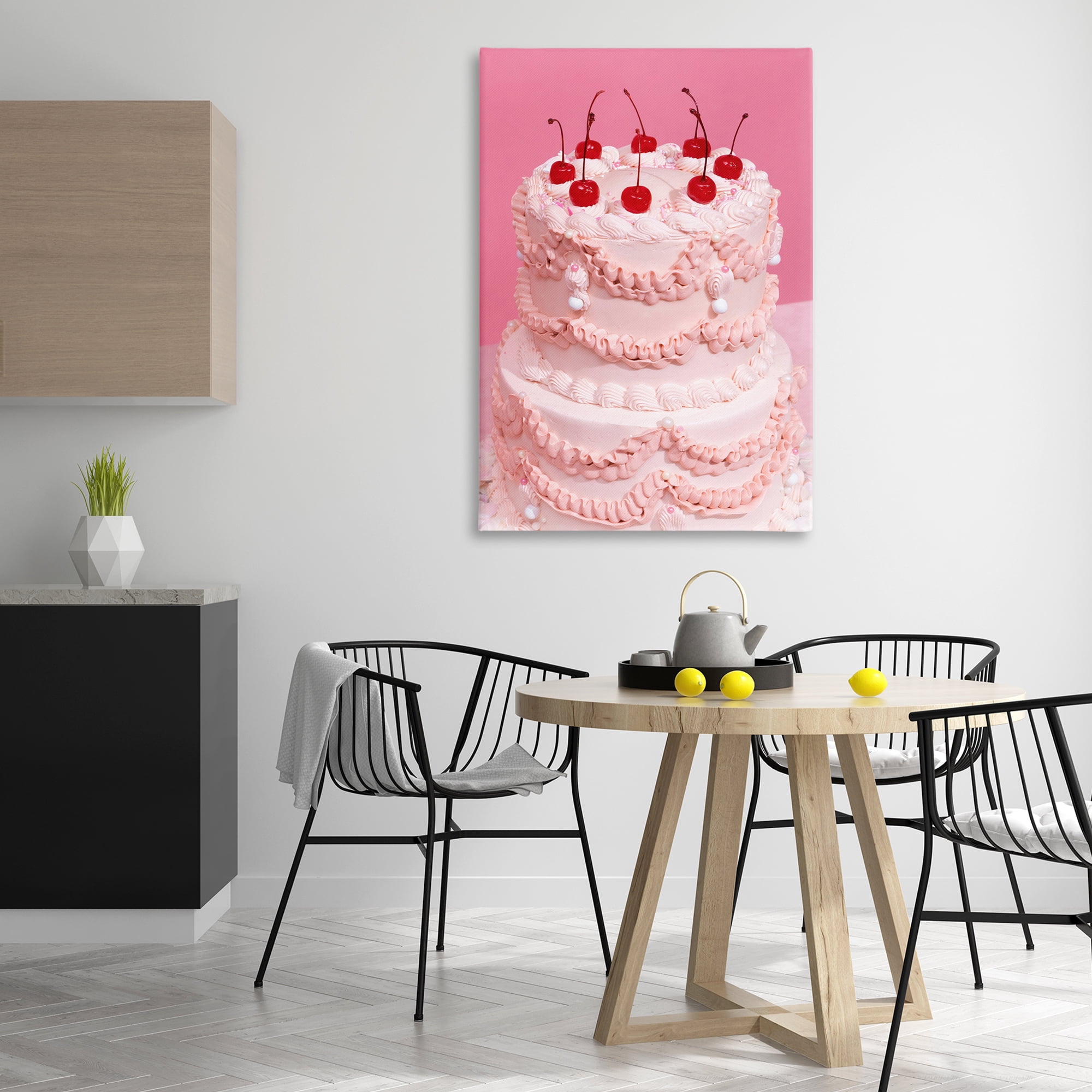 Stupell Industries Pink Cherries Cake Food & Beverage Painting Gallery Wrapped Canvas Art Print Wall Art, 30 x 45
