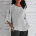 thumbnail image 2 of QLEICOM Womens Plus Size Tops 3/4 Sleeve O Neck Casual Loose Cotton Linen Basic Plain T-Shirts Spring Summer Womens Basic Tunic Tops Pullover Blouses Tees Shirts Light Gray XXL, US Size:14, 2 of 4