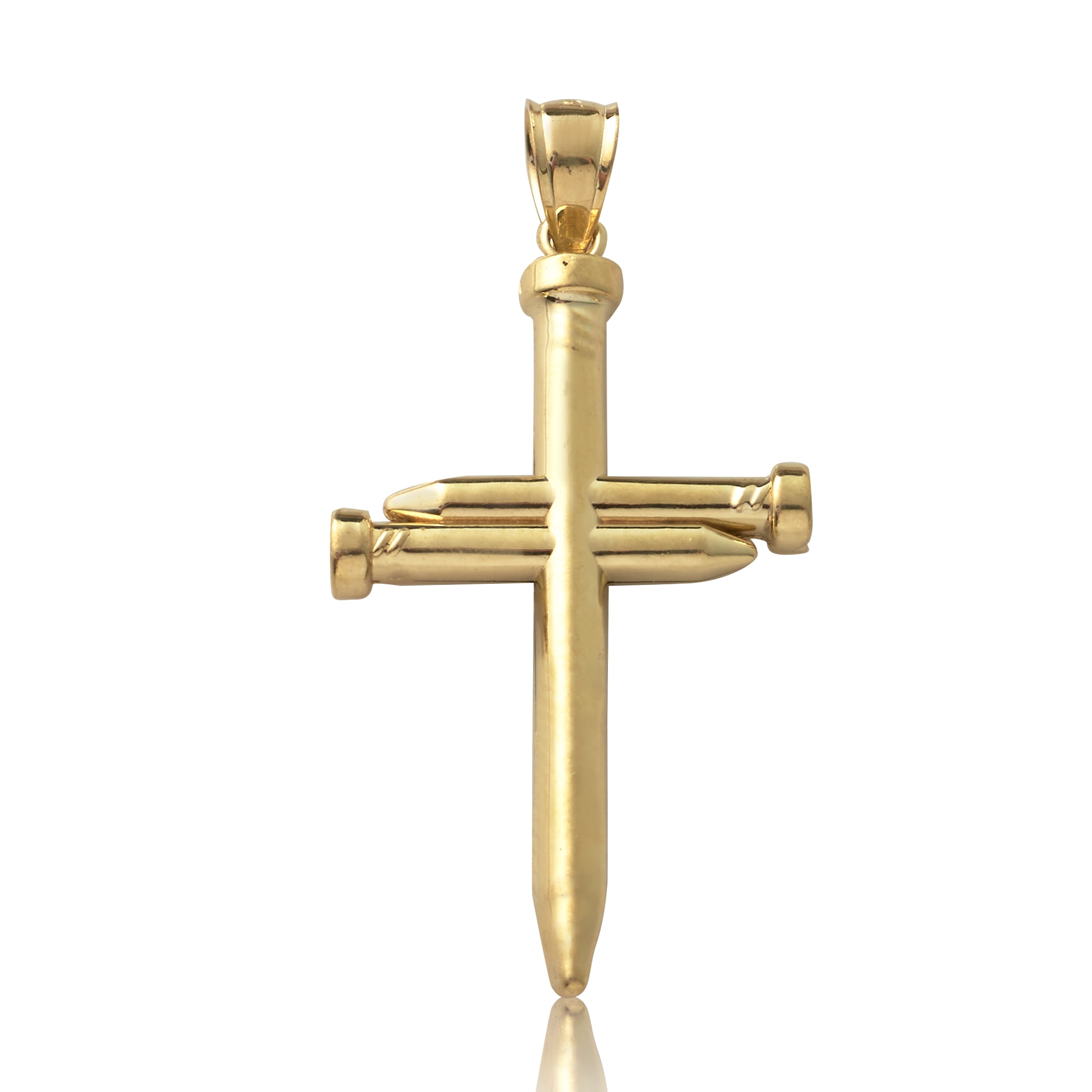LoveBling 10K Yellow Gold Two-Tone Triple Nail Cross Charm (1.78" x .90")