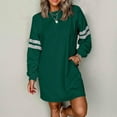 thumbnail image 3 of Women's Fashion Striped Sports Hoodie Dress Long Sleeve Round Neck with Pocket for Winter Casual Wear and Outdoor Activities,Green,L, 3 of 6