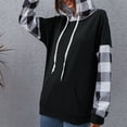 thumbnail image 1 of Sudadera con Capucha ANGGREK para Mujer Manga de Empalme a Cuadros Suave, 1 of 8