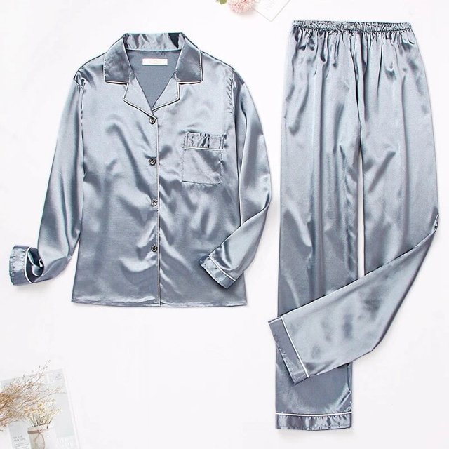 Conjunto de Pijama de satén de seda para mujer, ropa de dormir para pareja, traje de dormir para mujer, conjunto de dos piezas, ropa de estar por casa de talla grande
