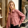 thumbnail image 6 of CBASIHI Womens Cropped Corduroy Jackets- Casual Vintage Loose Fit Classic Collar Long Sleeve Lightweight Button Down Shackets Pink Size S-2XL, 6 of 8