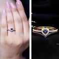 thumbnail image 3 of Rosec Jewels Lab Grown Blue Sapphire Heart Shaped Wedding Ring Set for Women - Blue Sapphire Diamond Engagement Ring with Enhancer, 10K Yellow Gold, US 11.50, 3 of 8