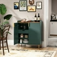 thumbnail image 4 of HLR 32"W Wine Bar Cabinet with 2 Door Fluted Texture, Modern Coffee Cabinet with Rack&Glass Holder, Green., 4 of 8