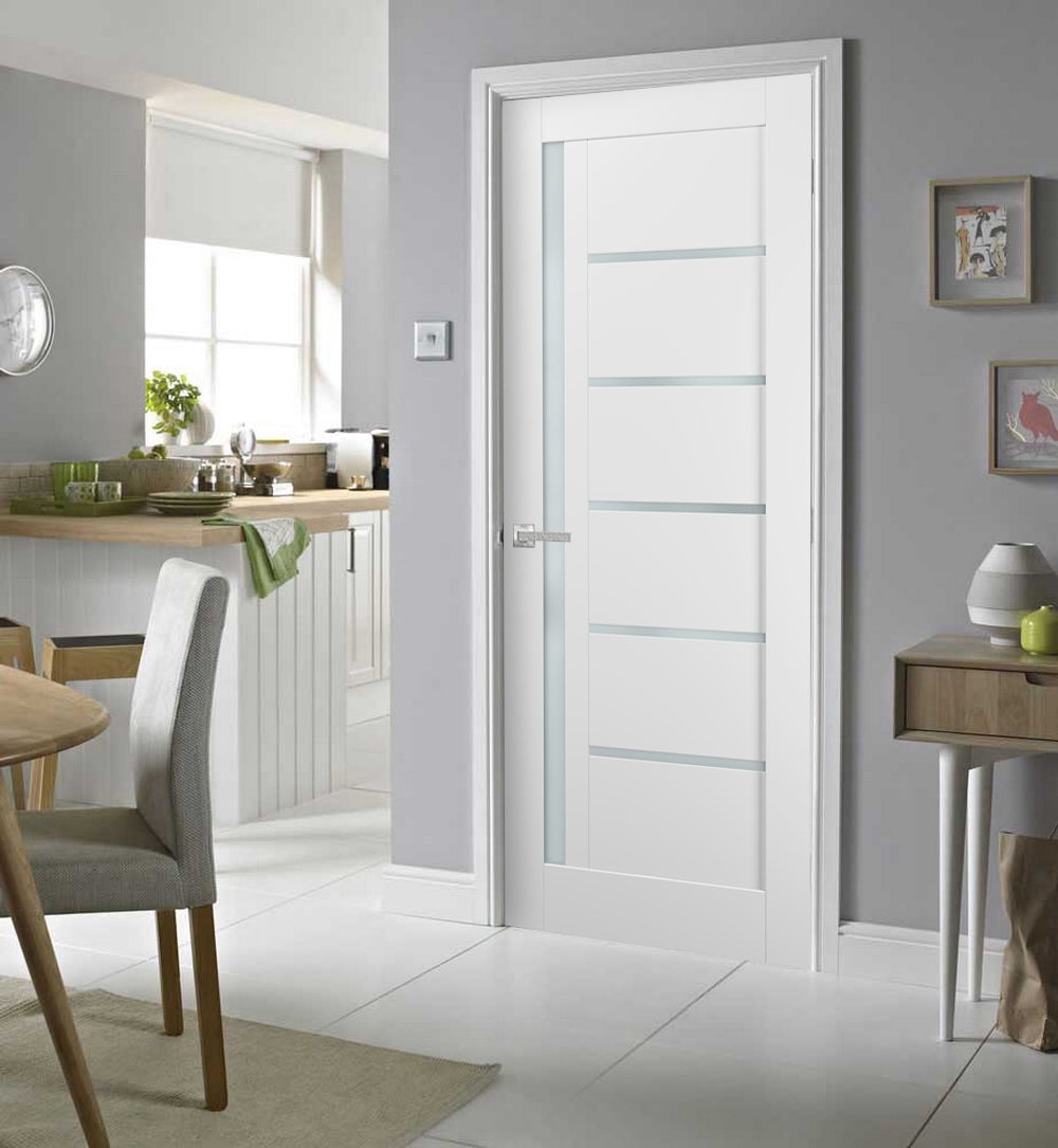 Pantry Kitchen Lite Door 24 x 80 with Hardware | Quadro 4088 White Silk with Frosted Opaque Glass | Single Panel Frame Trims | Bathroom Bedroom Sturdy Doors