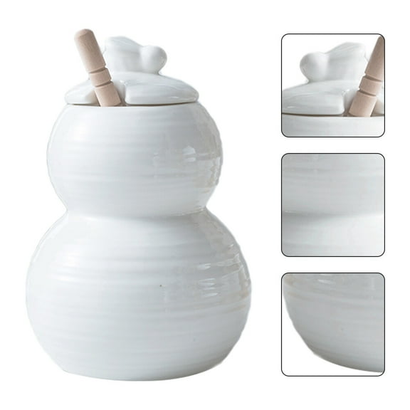 Raindrops Honey Pot Wooden Spoon Honey Pot with Lid Honey Jar for Store 12X8.5X8.5CM White