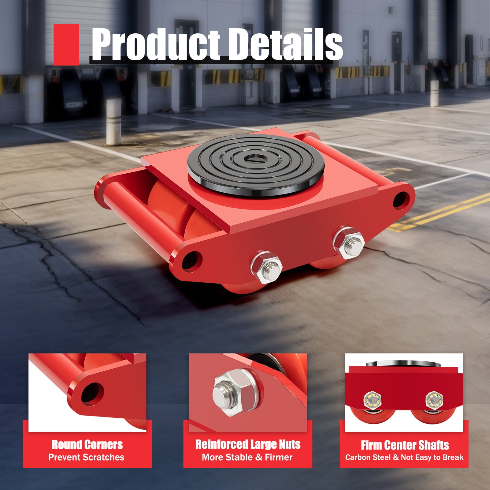 Versatile Equipment Dolly Set, 4-Pack 6T Capacity, Foldable Handles with Anti-Slip Grooves for Retail/Construction