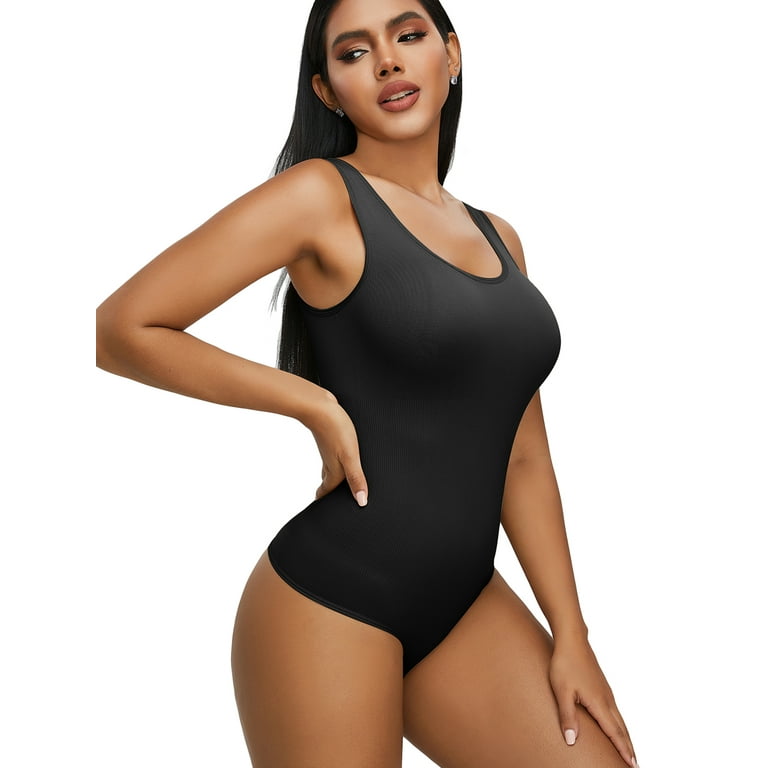 FOCUSSEXY Tummy Control Shapewear Bodysuit for Women One Piece Ribbed Body  Suits Shaper U Neck Tummy Control Shapewear Bodysuit Slimming Body Corset  Shapewear Thong Body Shaper 