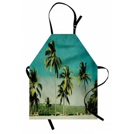 

Palm Apron Retro Summer Inspired Grunge Landscape Image with Tall Trees and Ombre Effect Sky Unisex Kitchen Bib with Adjustable Neck for Cooking Gardening Adult Size Multicolor by Ambesonne