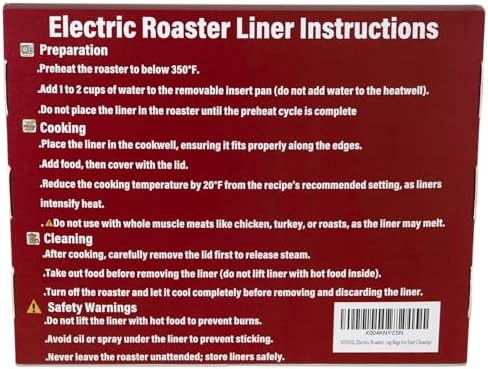 Electric Roaster Liners 34x18 Inch, 20 Pack Disposable Roaster Liners Fits 16-22 Qt Roasters, Heat-Resistant Roasting Oven Cooking Bags for Easy Cleanup