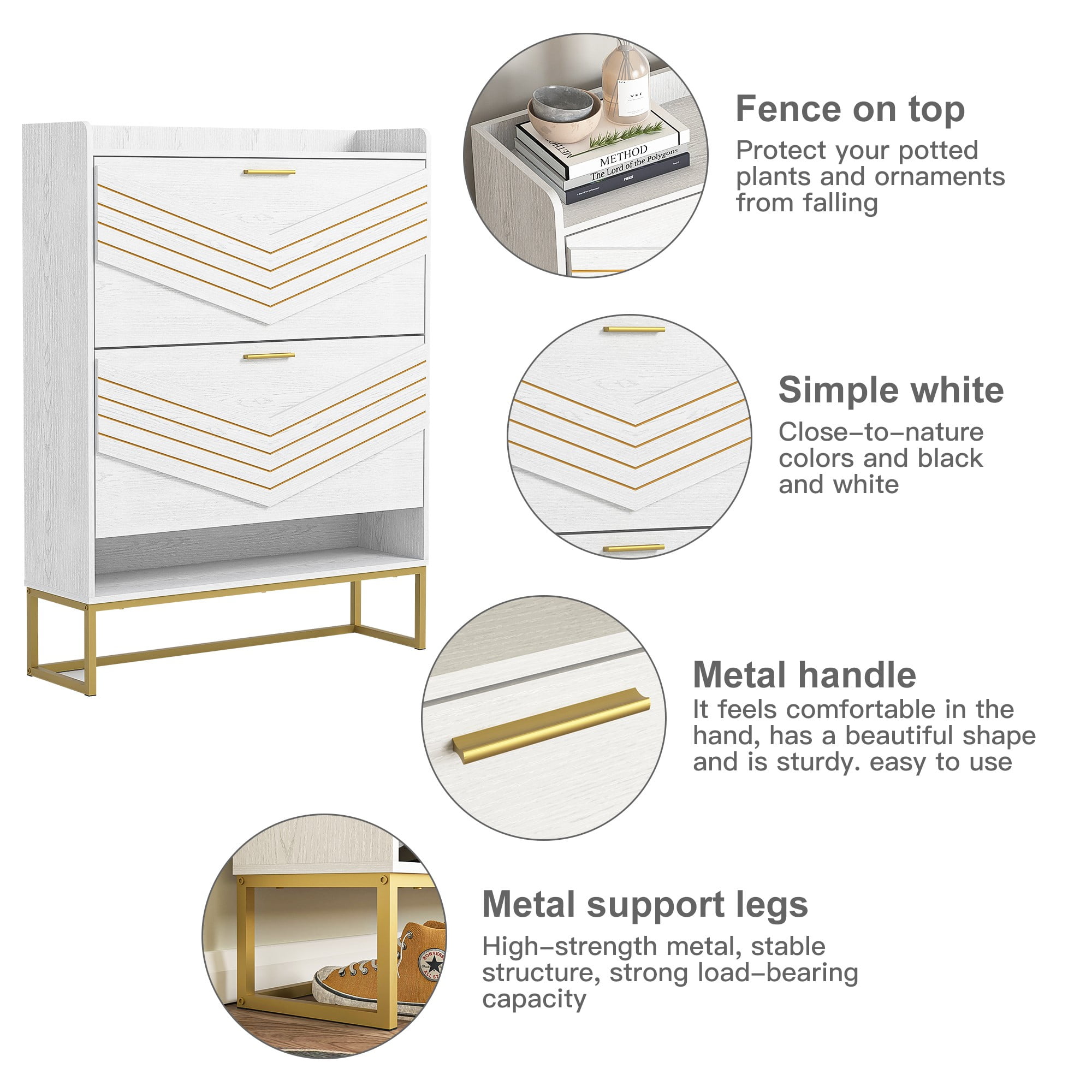 Finihen Shoe Storage Cabinet with 2 Flip Drawers for Entryway, Freestanding Storage Racks Hidden Narrow Shoe Organizers with Metal Legs, White Finihen Shoe Storage Cabinet with 2 Flip Drawers for Entryway, Freestanding Storage Racks Hidden Narrow Shoe Organizers with Metal Legs, White