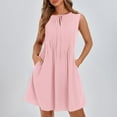 thumbnail image 2 of Pink Womens Boat Neck Lace Faux Linen Dresses for Ladies Sleeveless Midi Knee High Casual Pleated Tie Knot Basic Summer Fall Dresses 2025 Clothing Y2K XL, 2 of 8