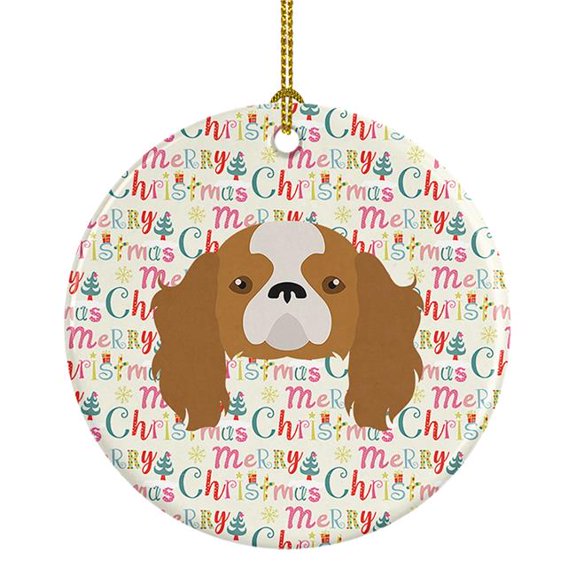 Blenheim Cavalier King Charles Spaniel Merry Christmas Ceramic Ornament 2.8 in x 2.8 in