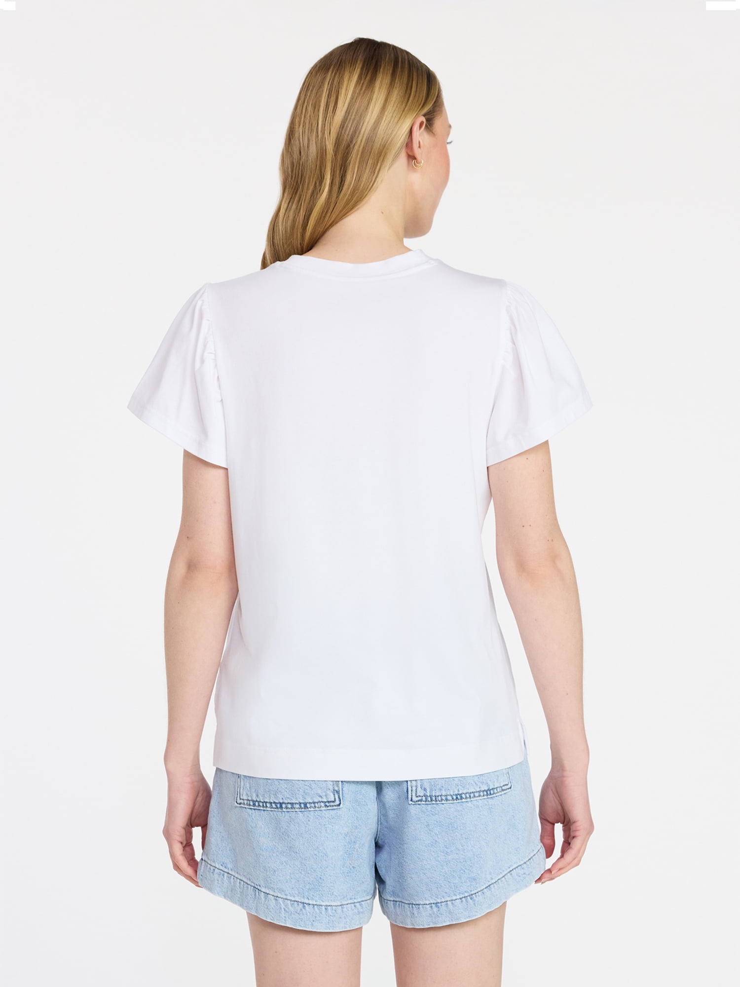 Time and Tru Women's Crewneck Top with Short Flutter Sleeves, Sizes XS-XXXL