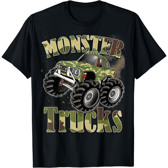Monster Trucks Casual T-Shirt For Men Short Sleeve Black Tee