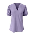 thumbnail image 3 of YOUSNH Women's Summer Casual V Neck Solid Color Hollow Puffy Sleeve Loose T Shirt Top T-shirts for Women 2024 M, 3 of 3