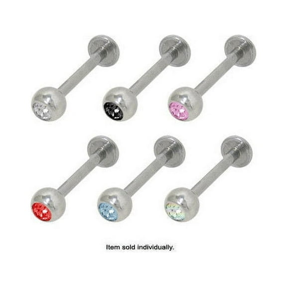 High Polish Titanium Jeweled Labret Monroe Lip Piercing with CZ Gems