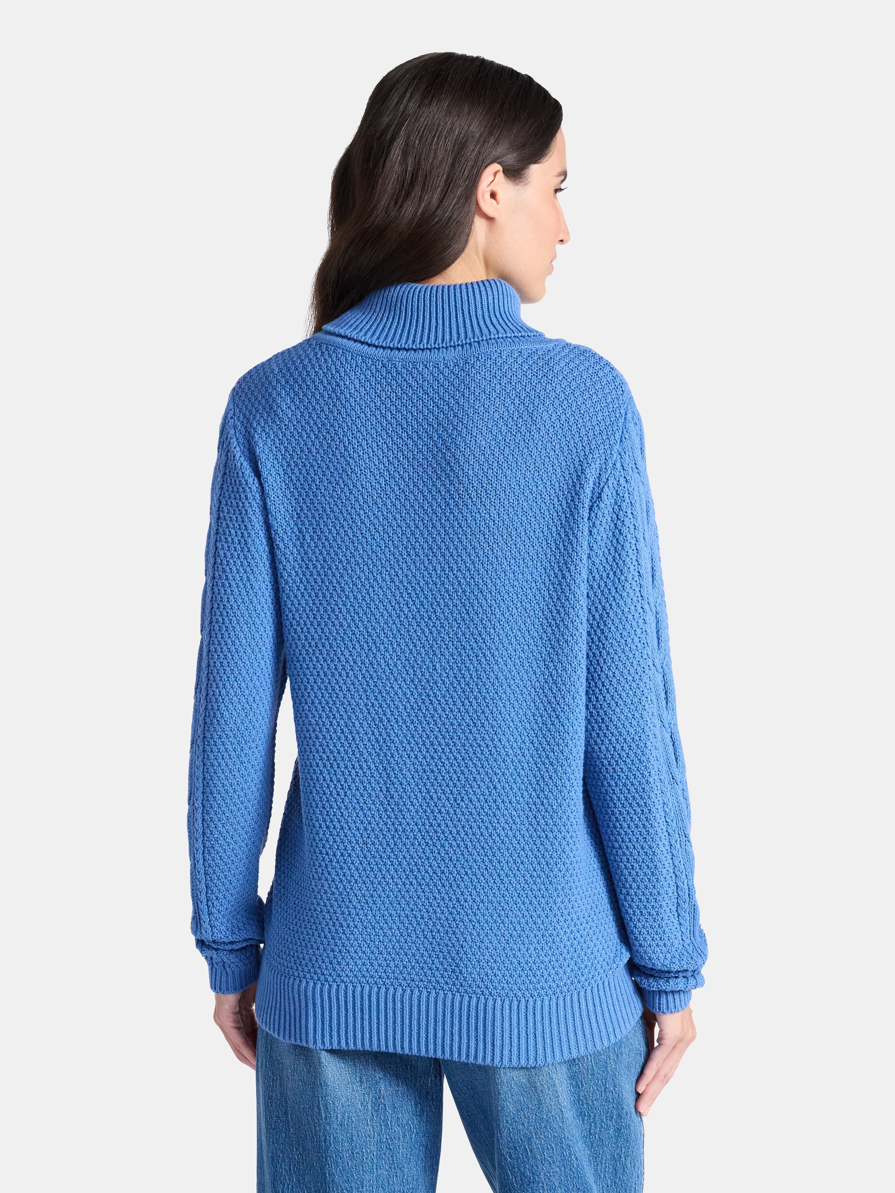 Time and Tru Women’s and Women’s Plus Turtleneck Sweater with Cable Sleeves, Midweight, Sizes XS-4X
