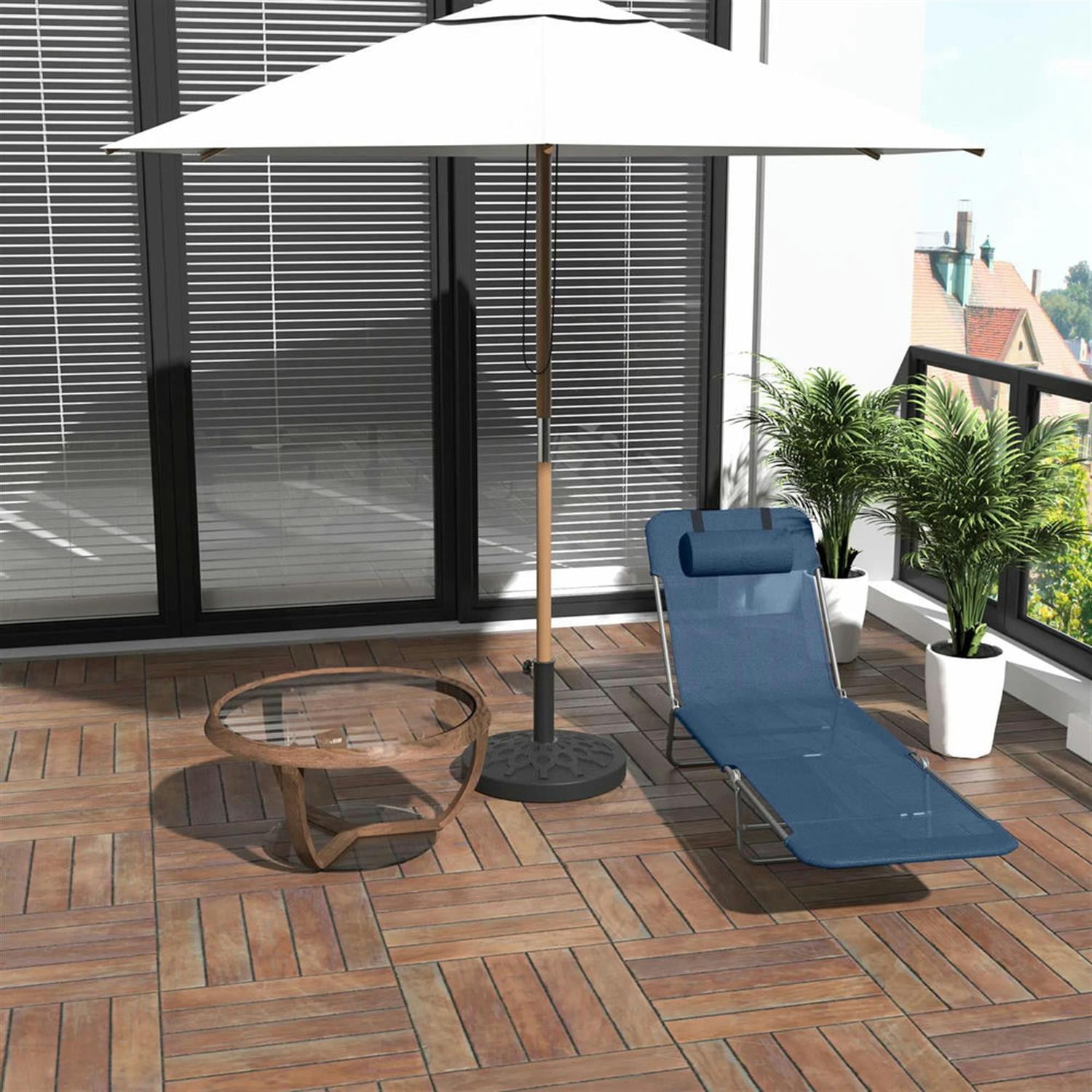 Demi Bonn Outdoor Folding Chaise Lounge with Reclining Back, Mesh Seat, Headrest for Pool, Beach, Yard, Patio, Sun Tanning, Blue