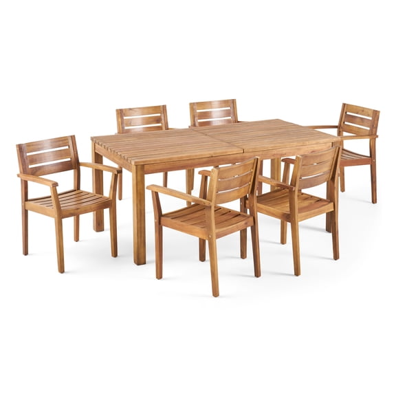 GDF Studio William Outdoor Acacia Wood Expandable 7 Piece Dining Set, Teak