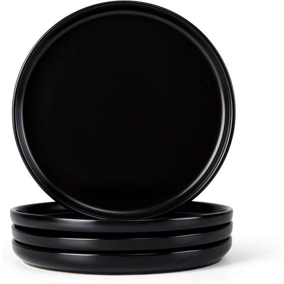4- Stoneware Small Dinner Plates Set, 7.9" Ceramic Round Dessert Plate Set, Double Reactive Large Dinnerware Plates for Kitchen, Microwave, Oven and Dishwasher Safe, Matte Black
