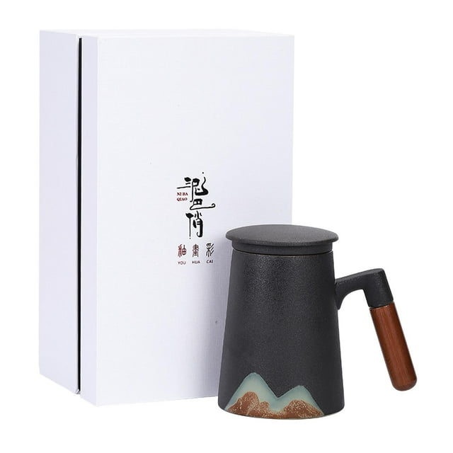 DOLITY Porcelain Tea Cup with Handle Kitchen Utensils 301-400ml Coffee Mug for Restaurant Accessory Black +Gift Box