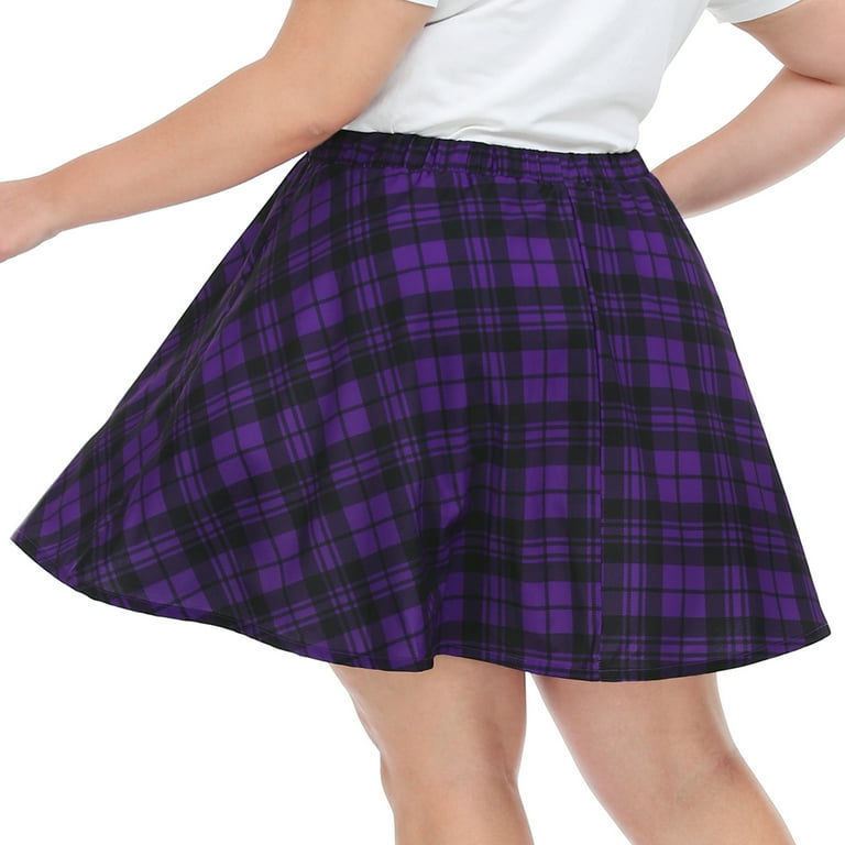 HDE Women s Plus Size Mini Skater Skirt with Elastic Waist Purple Plaid 5X Walmart